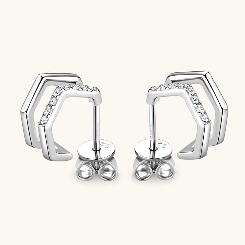 925 Silver Moissanite Geometric Huggie Stud Earrings