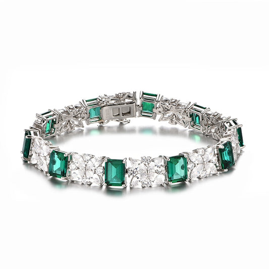 925 Silver 8x6mm Zambian Emerald Charm Bracelet