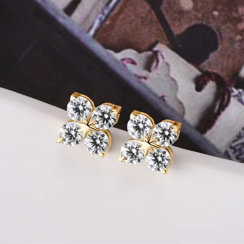 925 Silver 3mm Moissanite Gemstone Four Leaf Clover Stud Earrings