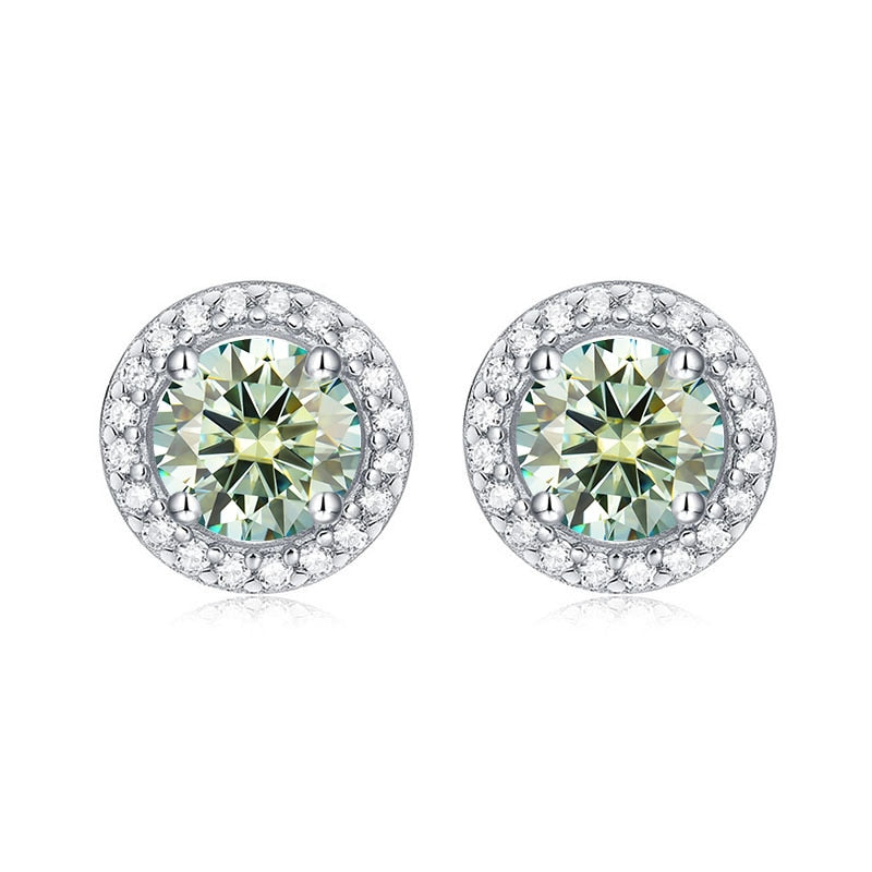 925 Silver Blue-Green Moissanite Halo Stud Earrings