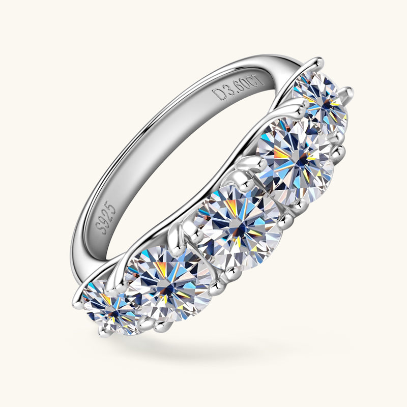 925 Silver 5-Stones Moissanite Anniversary Ring