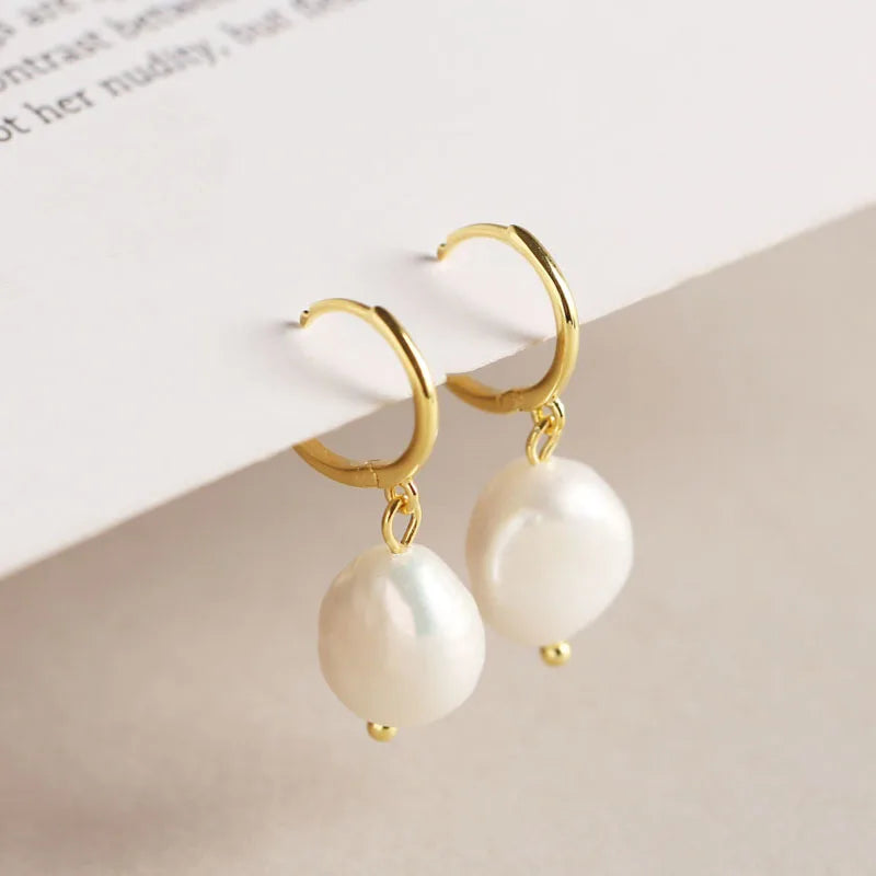 18K Gold-Plated 925 Silver Irregular Freshwater Pearl Baroque Drop Earrings