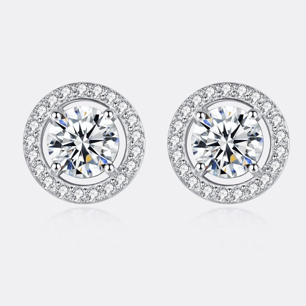 925 Silver 1Cttw Moissanite Round Halo Stud Earrings