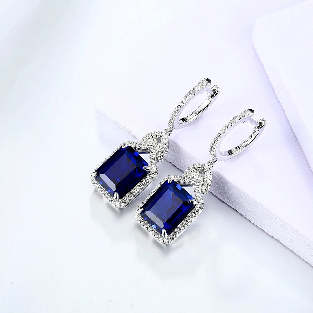 925 Silver 12 CT Created Blue Sapphire Charming Style Drop Earrings