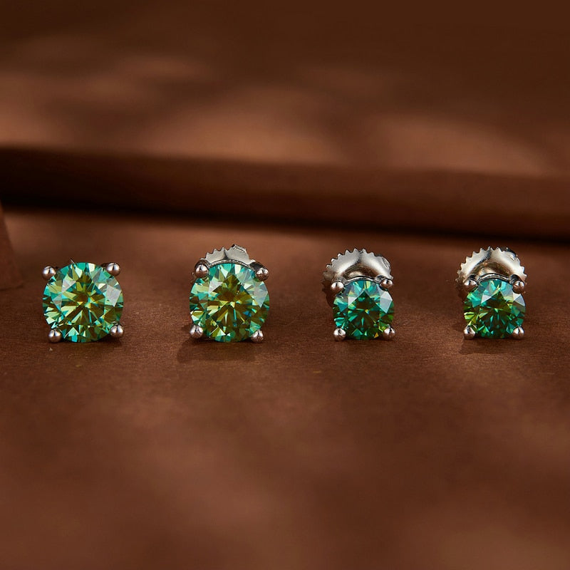 Classic 925 Silver 2CT Green Moissanite Stud Earrings