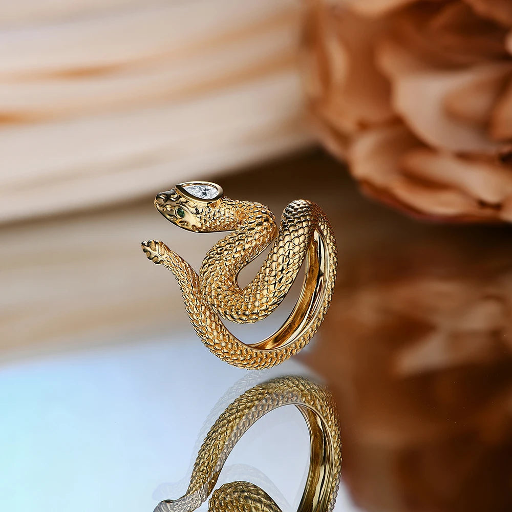 14K Gold-Plated 925 Silver Pear Cut Moissanite Snake Design Ring