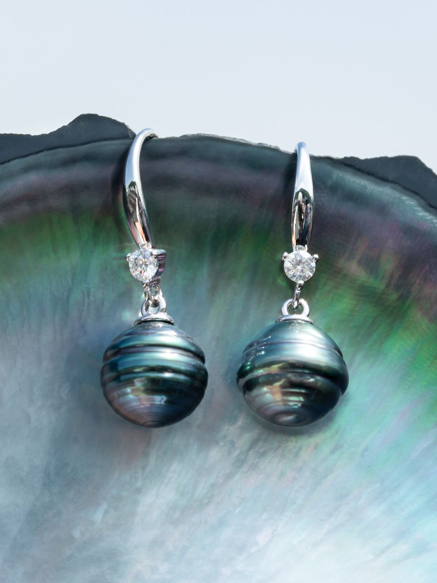 925 Silver 10-11mm Natural Tahitian Pearl and Moissanite Earrings