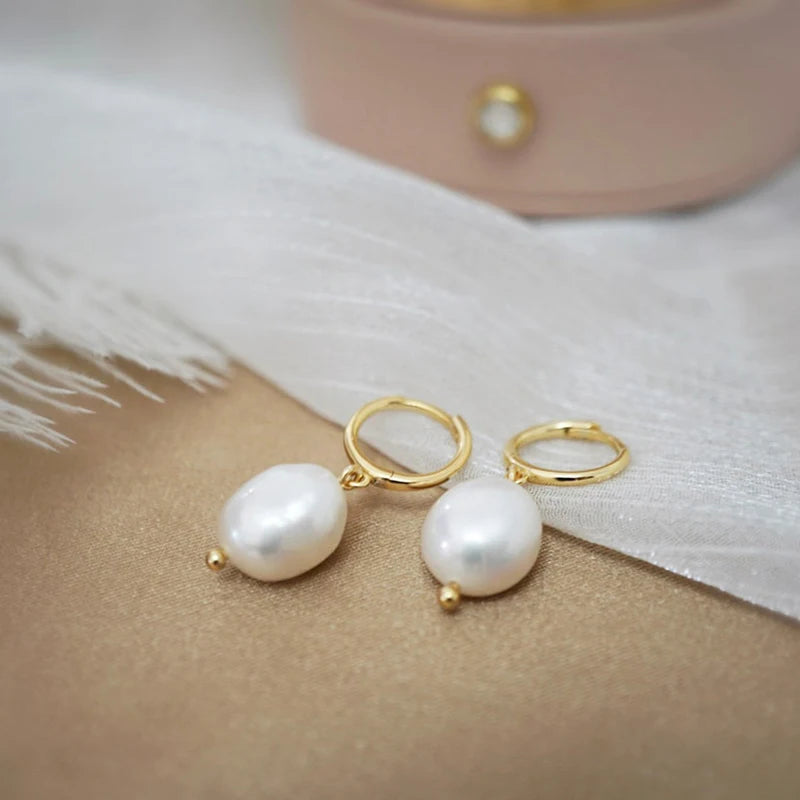 18K Gold-Plated 925 Silver Irregular Freshwater Pearl Baroque Drop Earrings