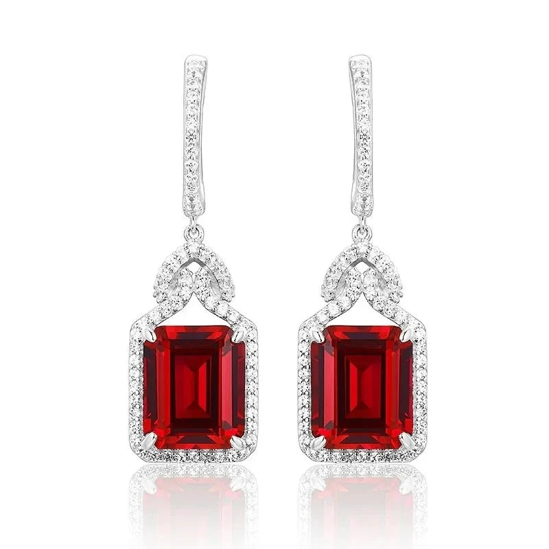 925 Silver 12 CT Created Ruby Charming Style Drop Earrings