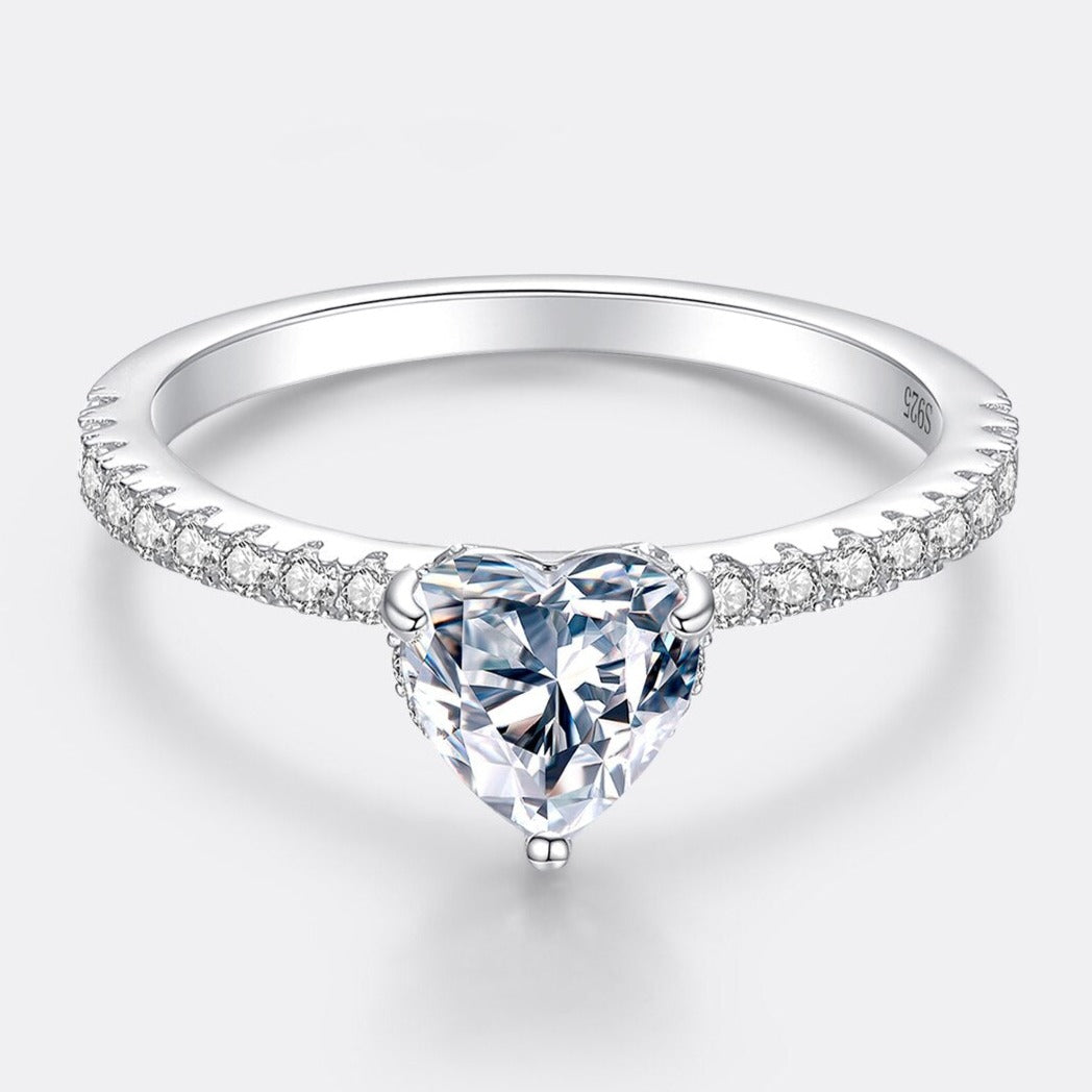 925 Silver Heart Cut 1ct Moissanite Ring