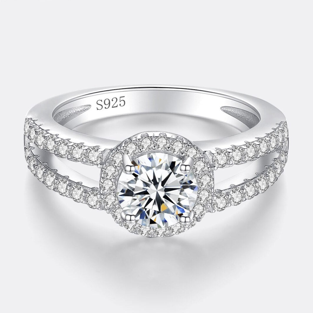 925 Silver 1Ct Moissanite 2-Row Zircon Paved Ring