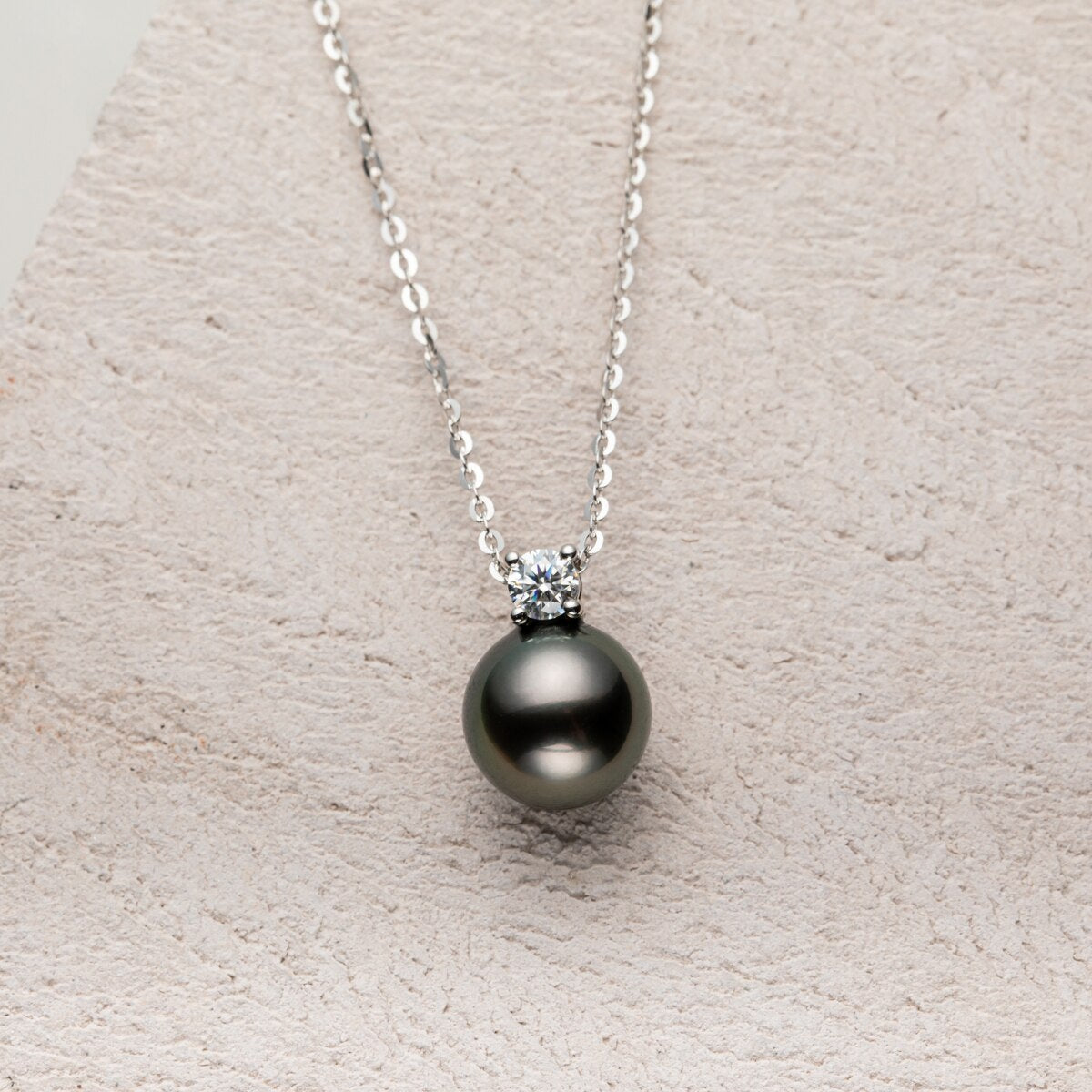 925 Silver 9-10mm Natural Tahitian Pearl and Moissanite Necklace