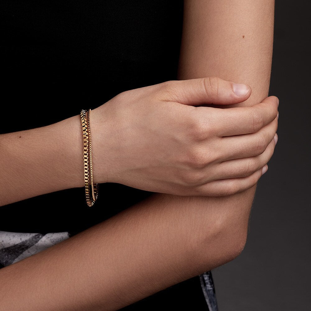 18K Gold-Plated Stainless Steel Boho Double Chain Lattice Bracelet