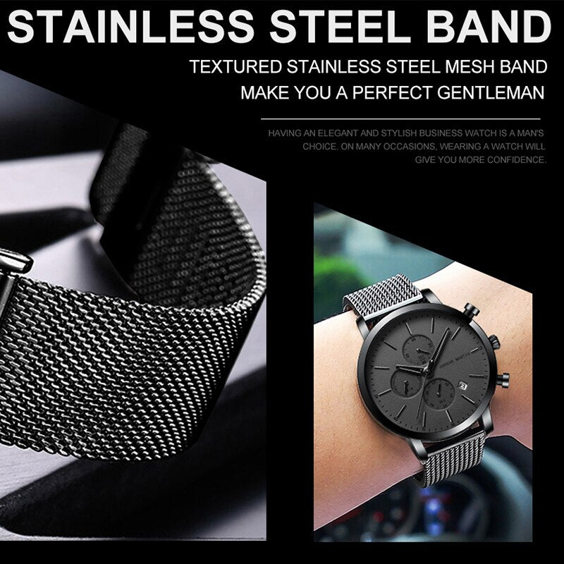 Stainless Steel Multifunctional Business Watch for Men