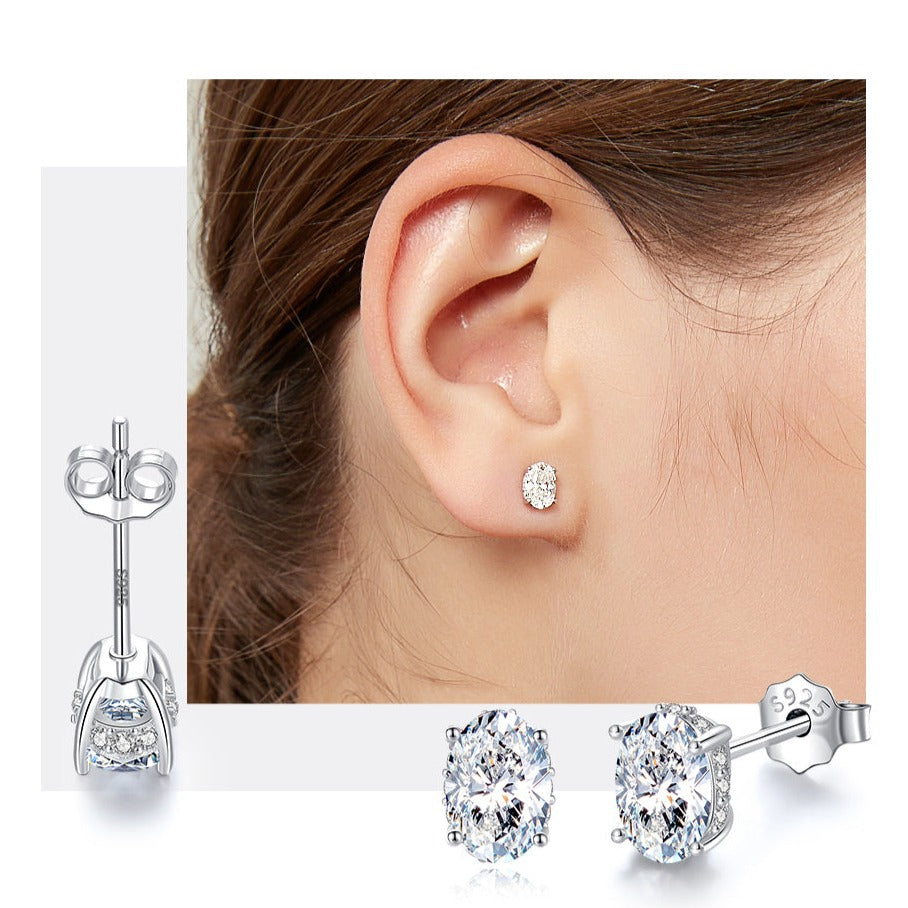 925 Silver Oval 1Ct Moissanite Stud Earrings