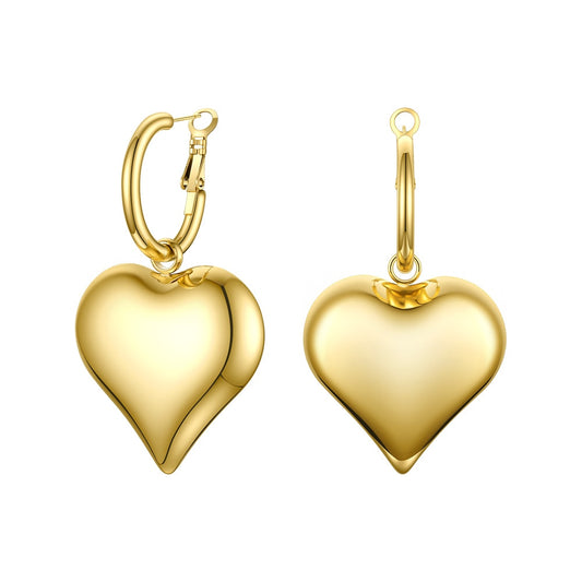 18K Gold-Plated Stainless Steel Oversized Heart Statement Drop Earrings