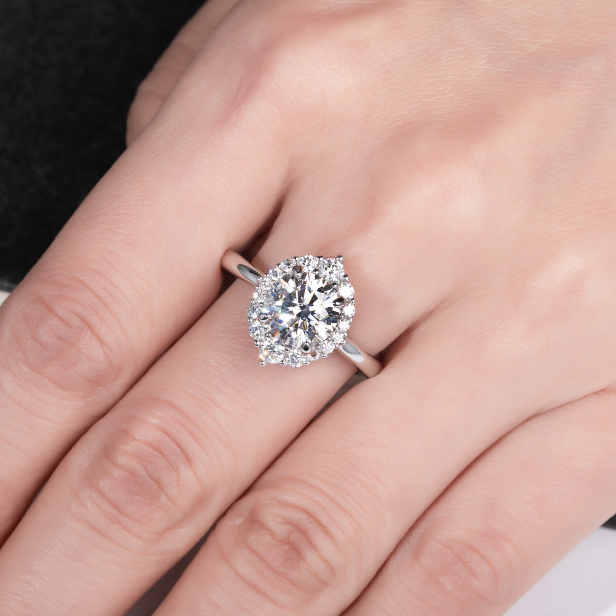 925 Silver 2CT Moissanite Halo Ring