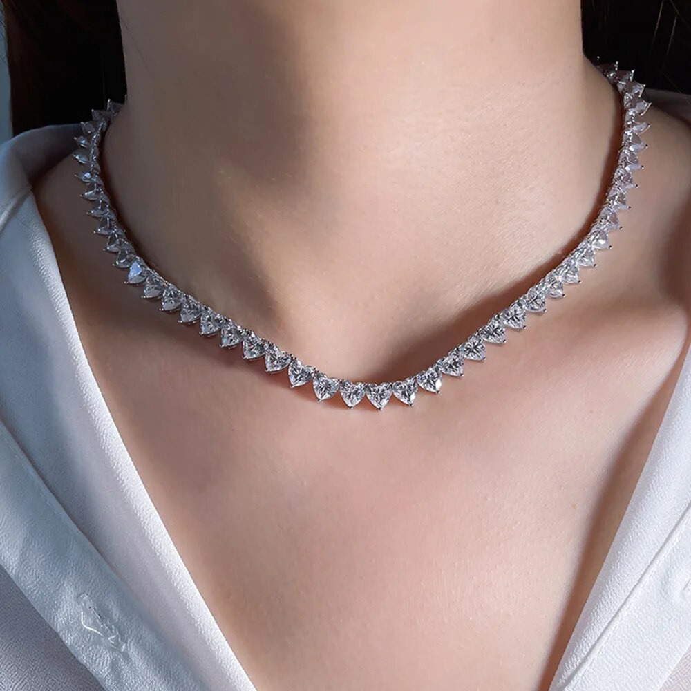 72ct Heart Moissanite Choker - 925 Silver Tennis Necklace for Women