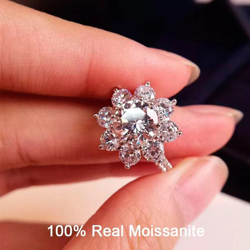 925 Silver 1-2CT Moissanite Flower Real Moissanite Engagement Ring