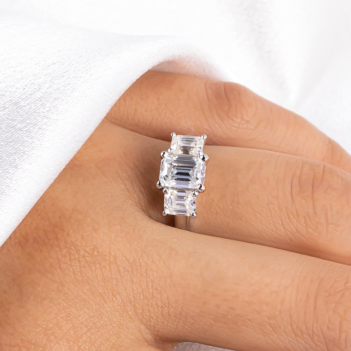 925 Silver 1.8cttw Emerald Cut Moissanite Ring