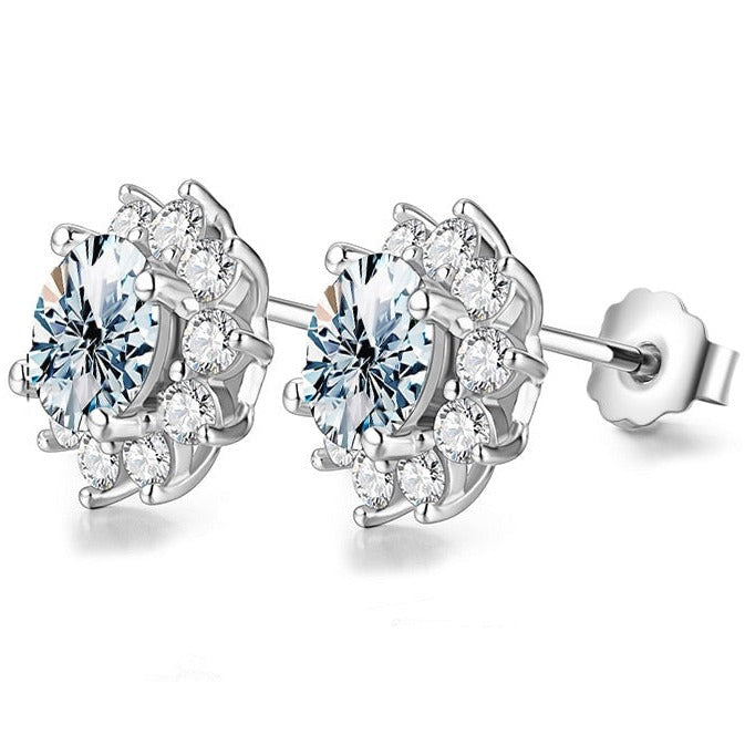 925 Silver Moissanite Halo Sunflower Stud Earrings