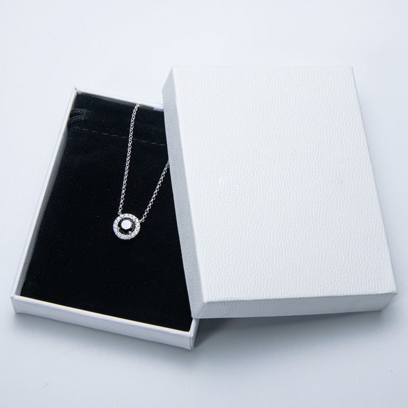 925 Silver Black Moissanite Halo Pendant Necklace