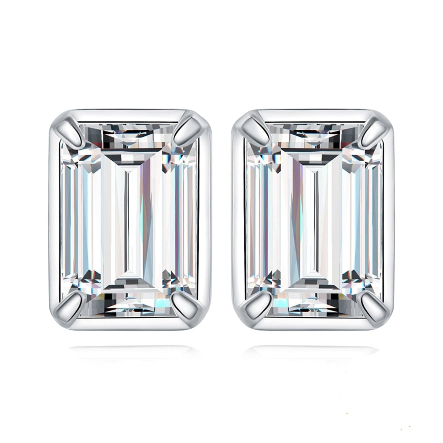 925 Silver 1.6ct/pair Emerald Cut Moissanite Stud Earrings