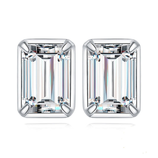 925 Silver 1.6ct/pair Emerald Cut Moissanite Stud Earrings