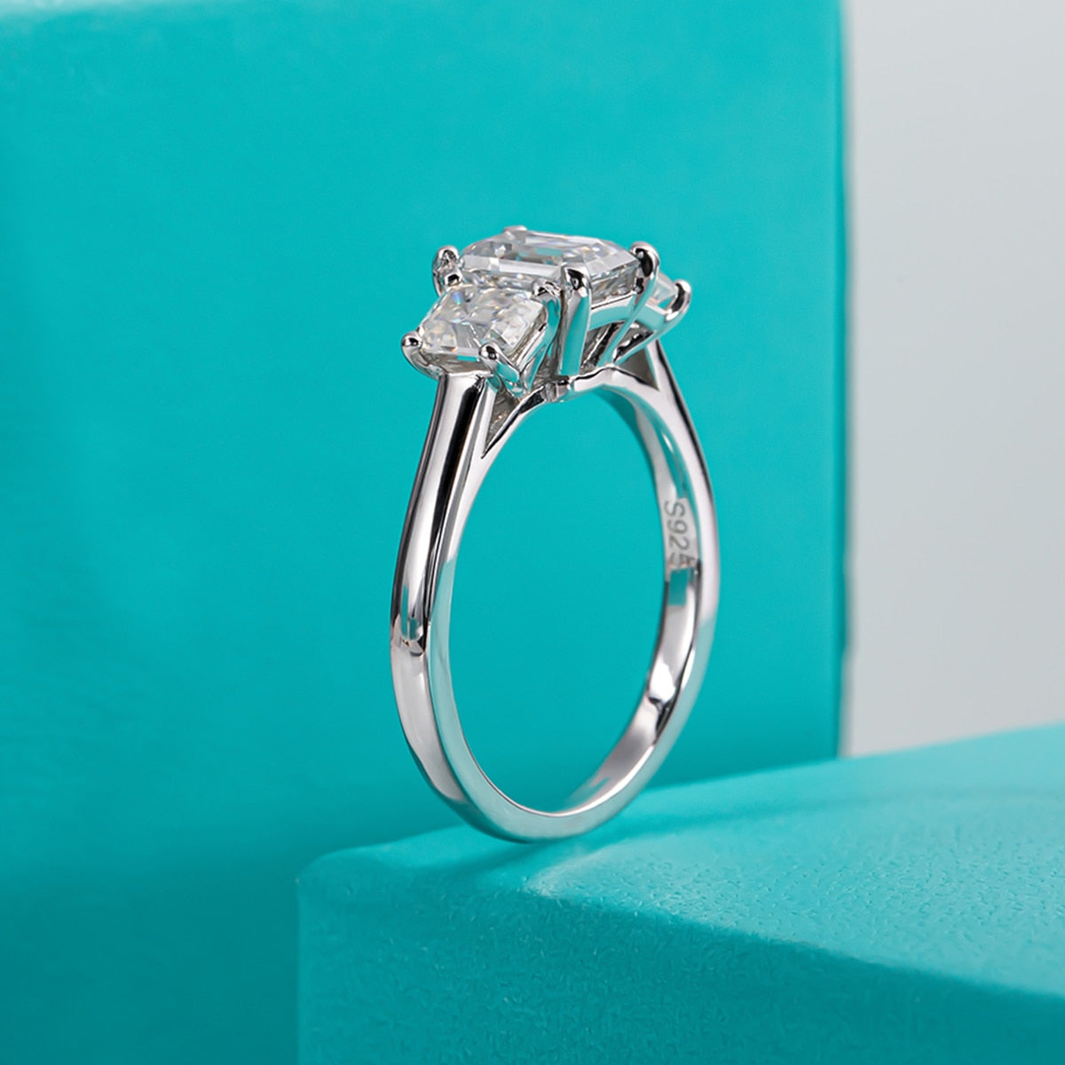 925 Silver 1.8cttw Emerald Cut Moissanite Ring