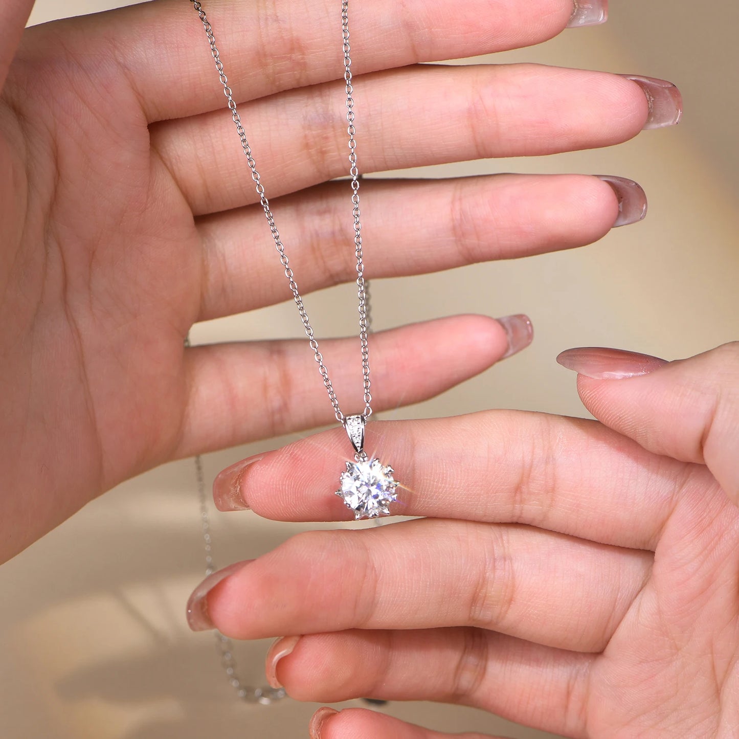 925 Silver 1CT Brilliant Cut D Color Moissanite Pendant Necklace