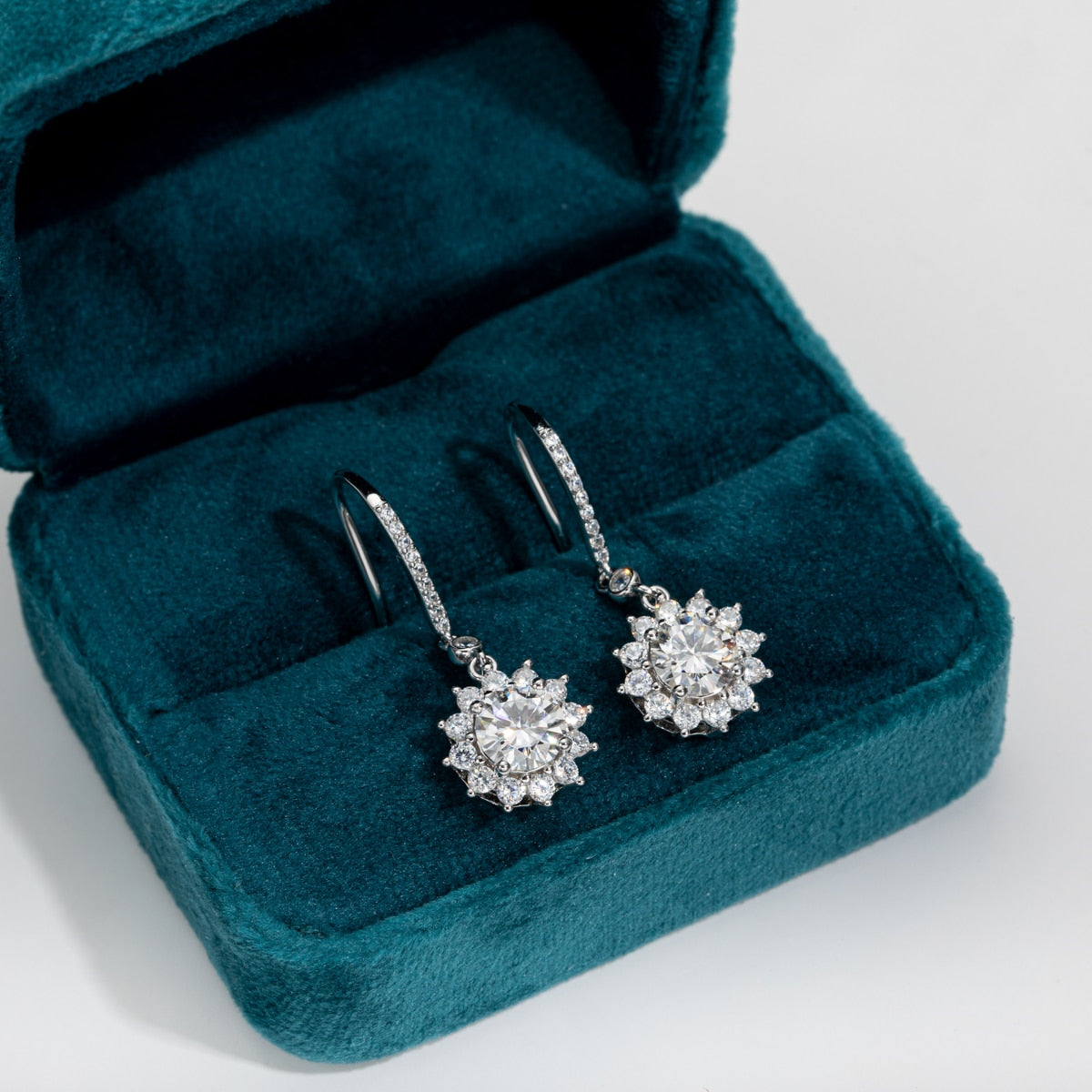 925 Silver 1CT Sunflower Moissanite Drop Earrings