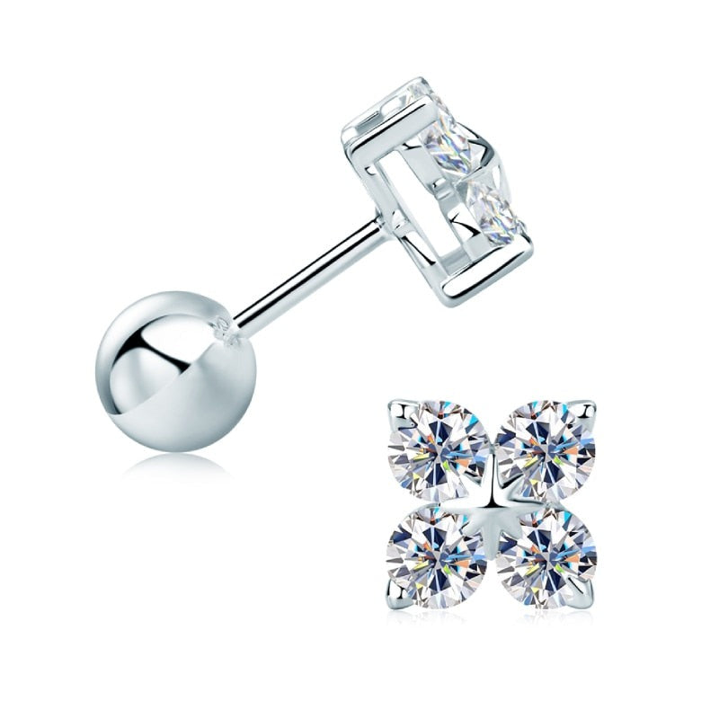 925 Silver 3mm Moissanite Gemstone Four Leaf Clover Stud Earrings