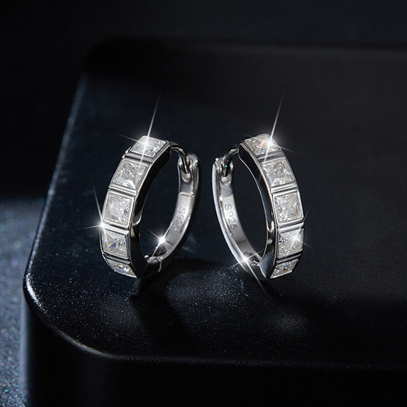 925 Silver 2.5mm Princess Cut Full Moissanite Hoop Earrings