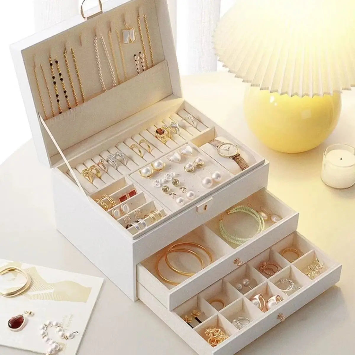 Three Layer Retro PU Jewelry Box - Necklace, Earrings, Bracelet Storage