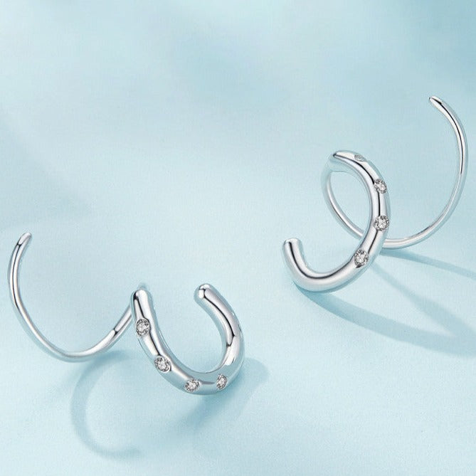 925 Silver Geometric Double Line Earrings