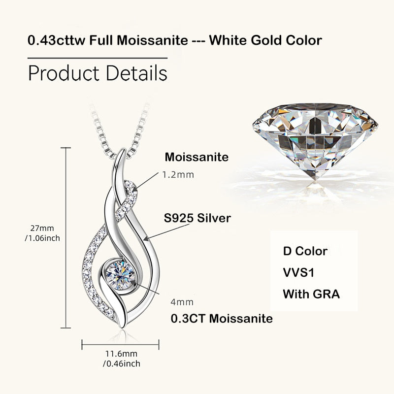 925 Silver 0.43cttw Moissanite Pendant Necklace