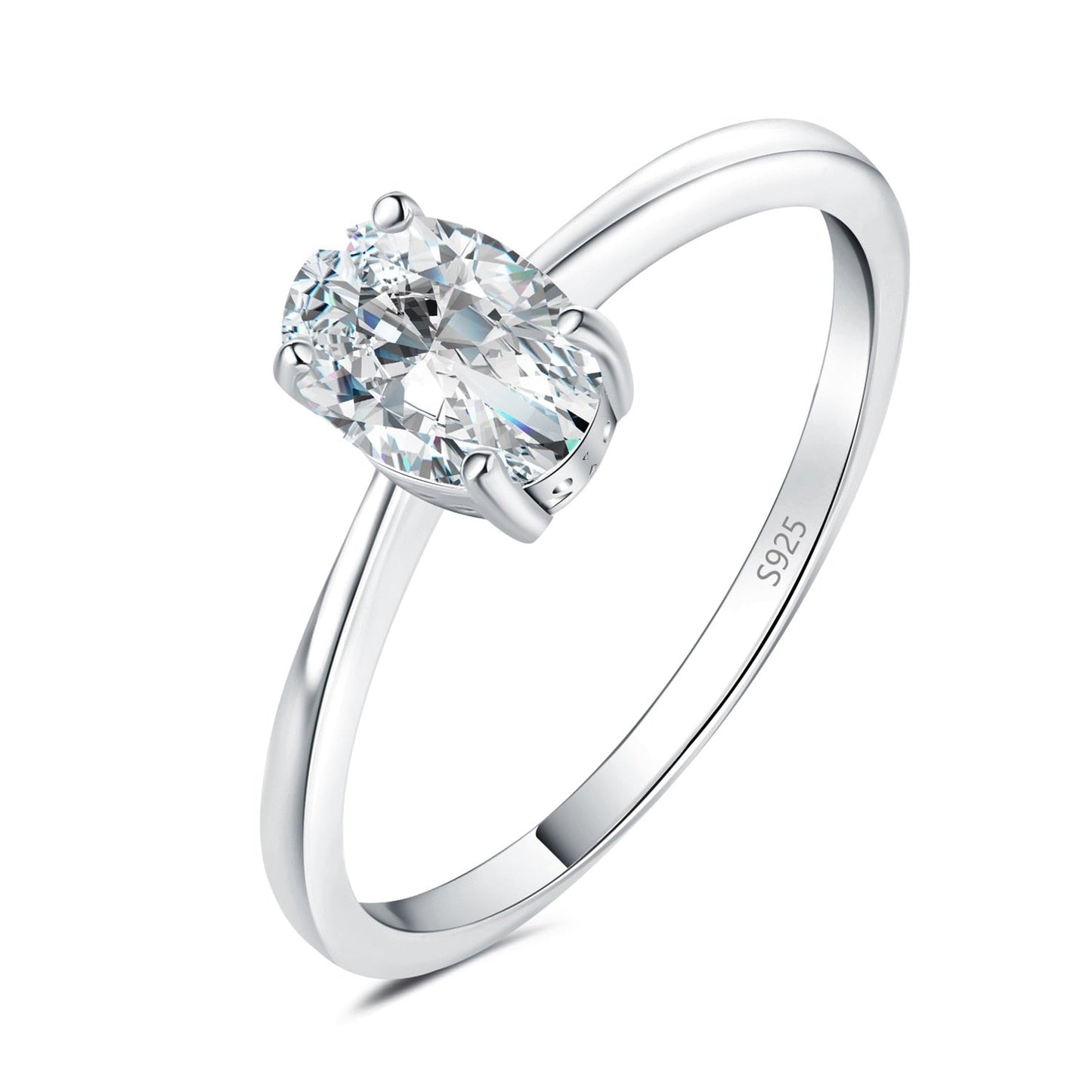 925 Silver Oval Cut 1-2Ct Moissanite Solitaire Ring