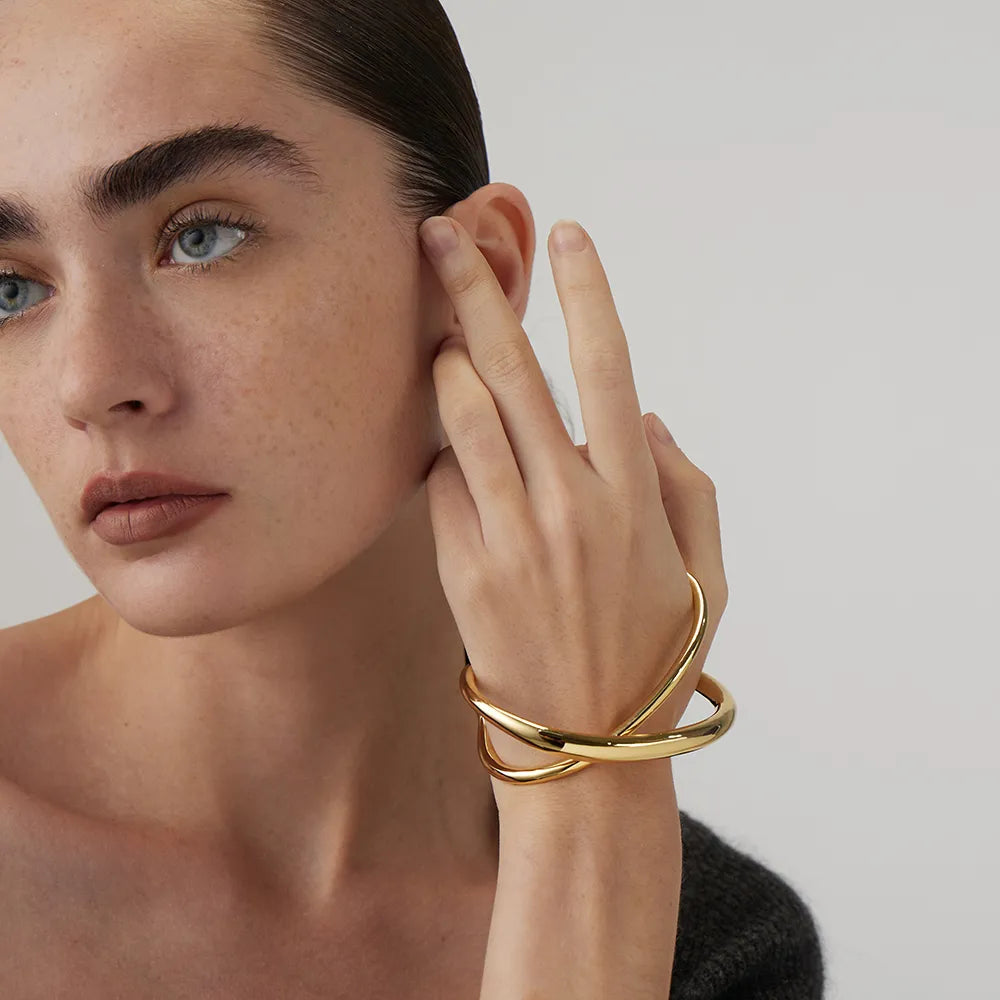 18K Gold-Plated Copper Irregular Open Bangle Bracelet