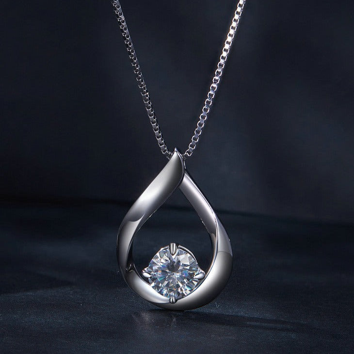 925 Silver 1ct Moissanite Diamond Chain Necklace - Waterdrop Pendant