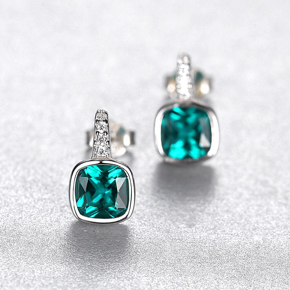 925 Silver Elegant Created Green Emerald Earrings