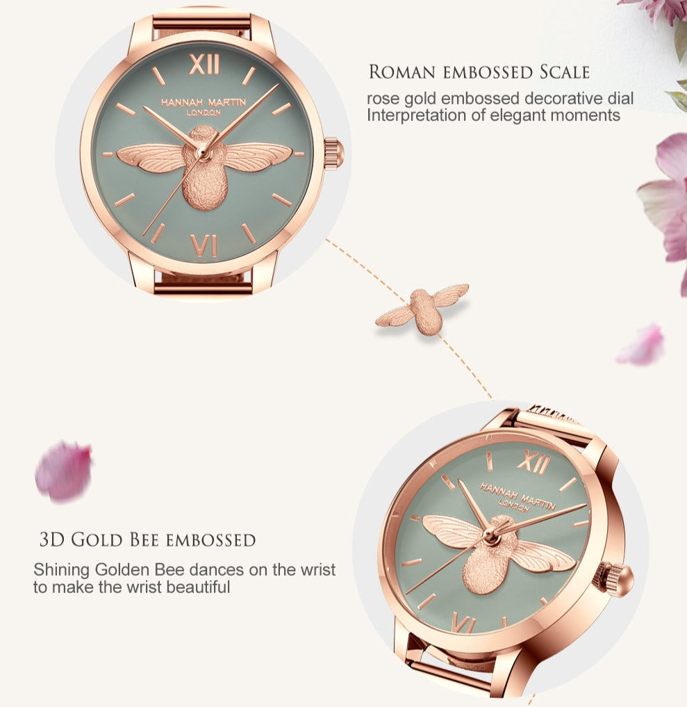 3D Engraved Bee Dial Women Dress Watch