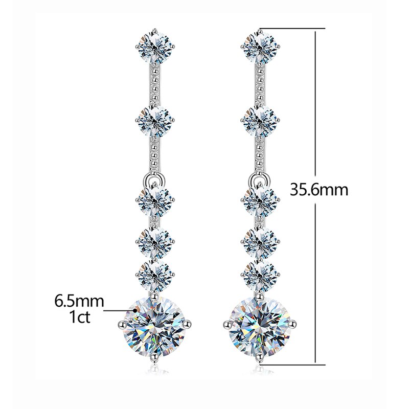 925 Silver 1CT Moissanite Long Tassel Drop Earrings