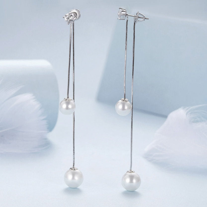 925 Silver Elegant Shell Pearl Tassel Earrings