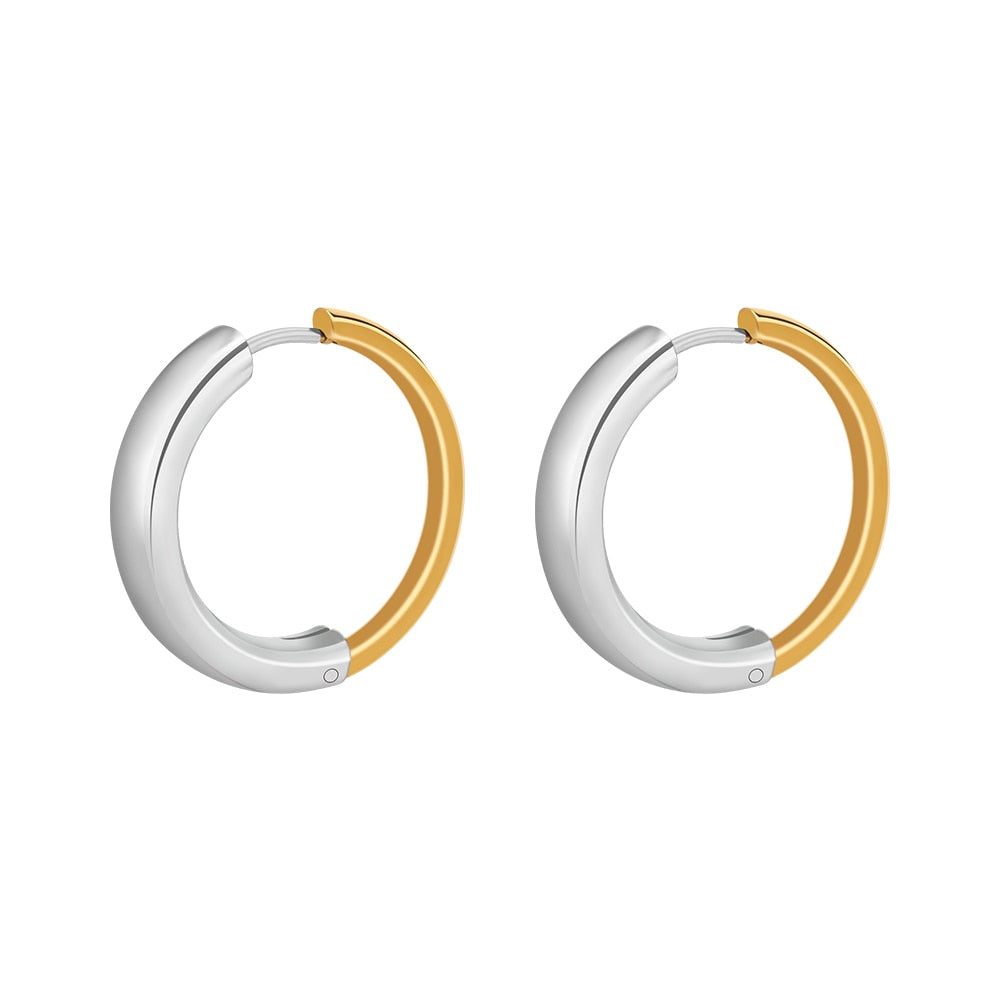 18K Gold-Plated Stainless Steel Two-Tone Hoop Earrings