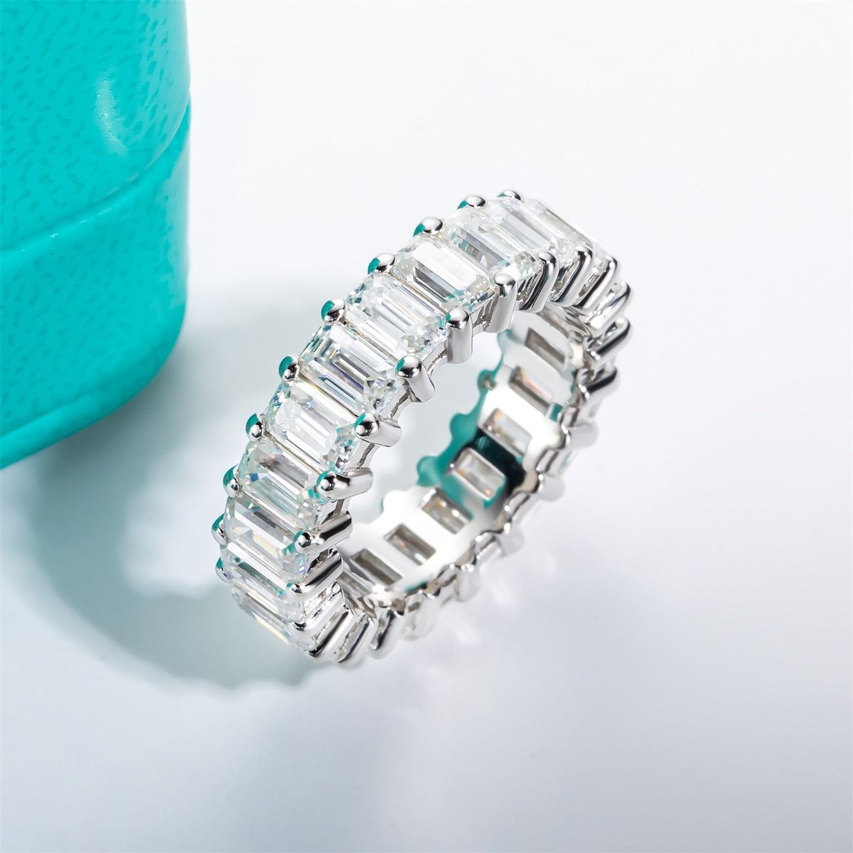 925 Silver 3x5mm Emerald Cut Moissanite Eternity Ring