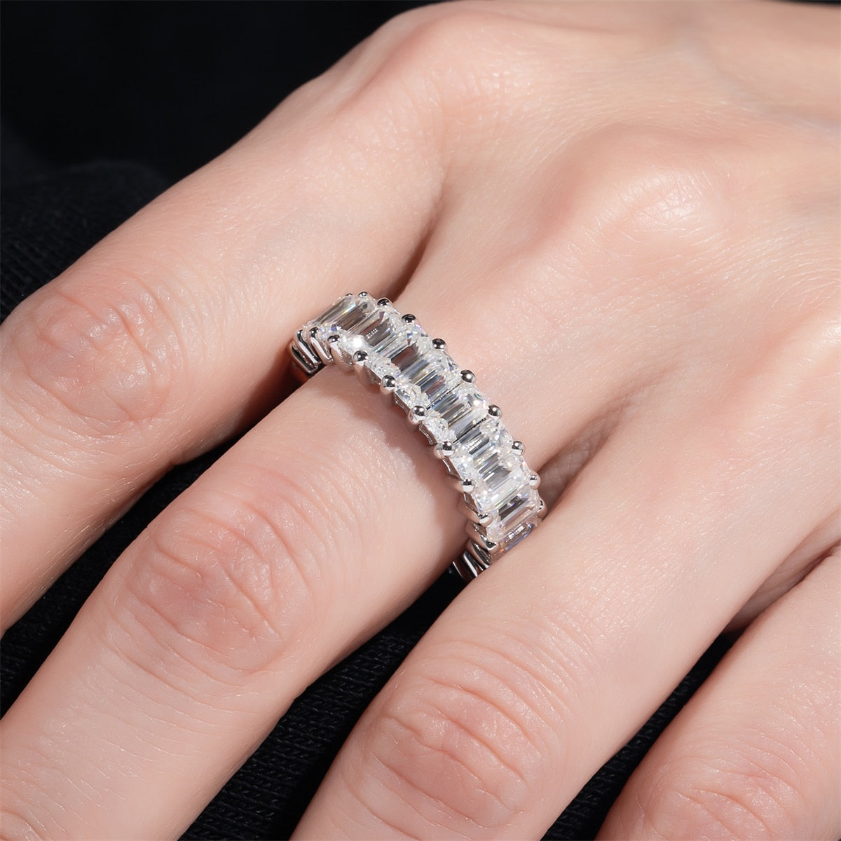 925 Silver 3x5mm Emerald Cut Moissanite Eternity Ring