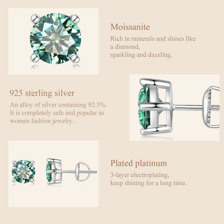 Classic 925 Silver 2CT Green Moissanite Stud Earrings