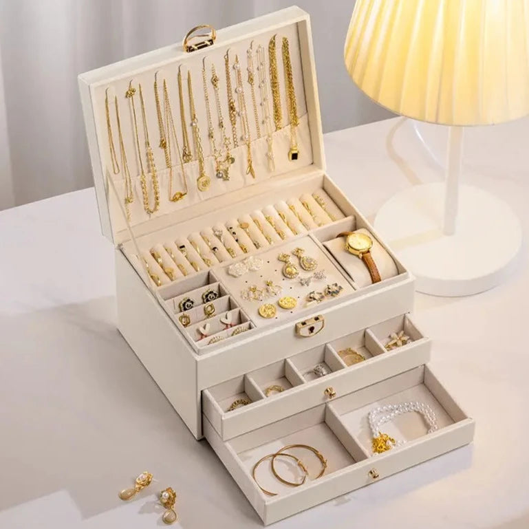 Three Layer Retro PU Jewelry Box - Necklace, Earrings, Bracelet Storage