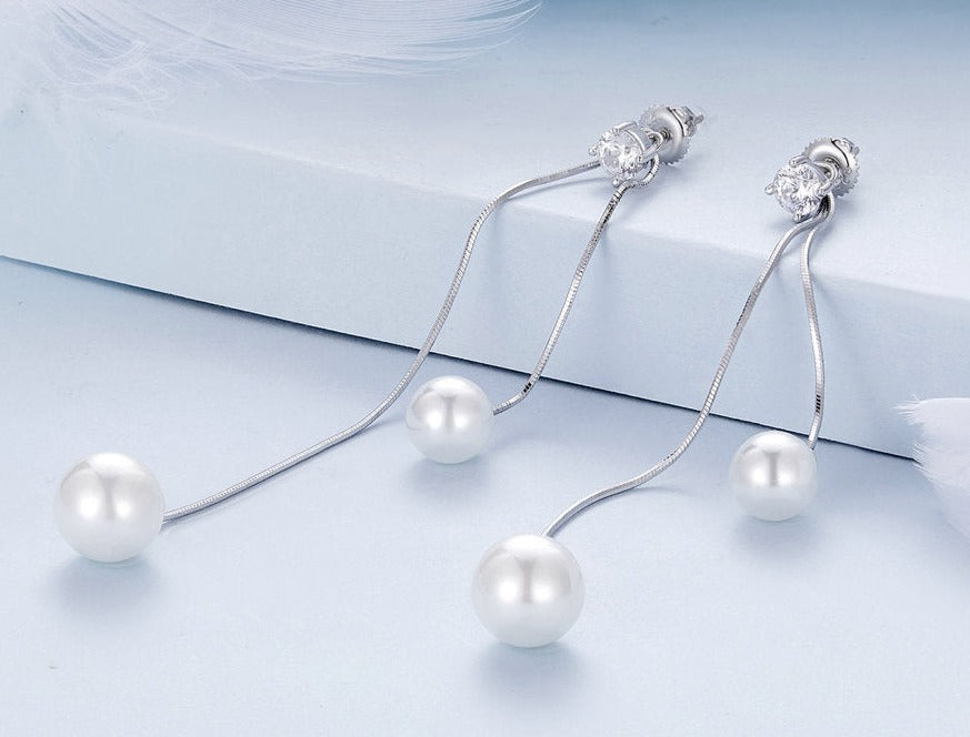 925 Silver Elegant Shell Pearl Tassel Earrings