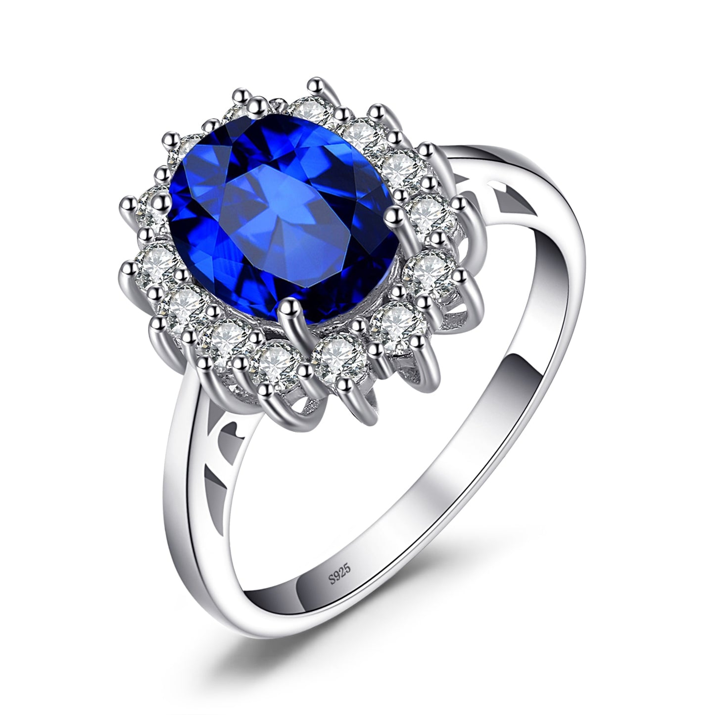 Princess Diana 925 Silver Created Blue Sapphire Engagement Ring